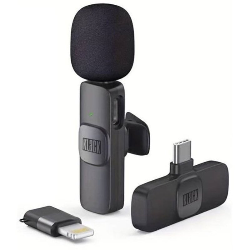 Klack K8 Micrófono Inalámbrico con Reducción de Ruido Compatible con iPhone y USB-C 20m