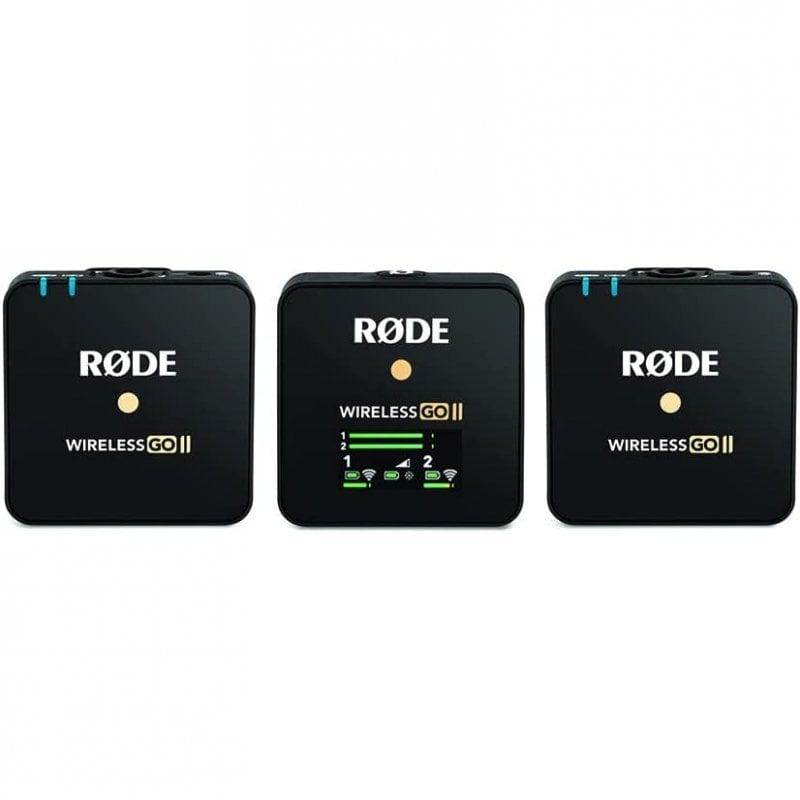 Rode Wireless Go II Transmisor Doble Sistema de Micrófono Inalámbrico Dos Canales con Micrófono Incorporado