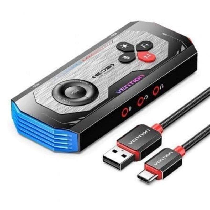 Vention CVAB0 USB-C-Gaming-Soundkarte mit Verstärker, virtuelles 7.1, RGB, 192kHz 24bit, 3 Klinkenanschlüsse