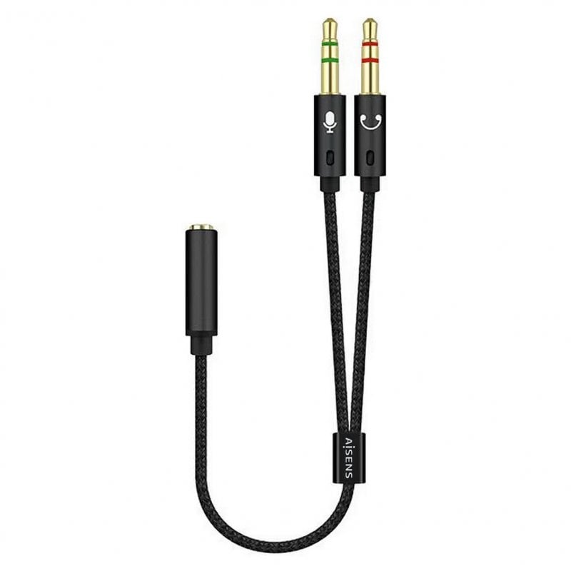 Aisens Audiokabel 3,5mm Klinke auf 2x3,5mm Klinke Buchse/Stecker 25cm Schwarz