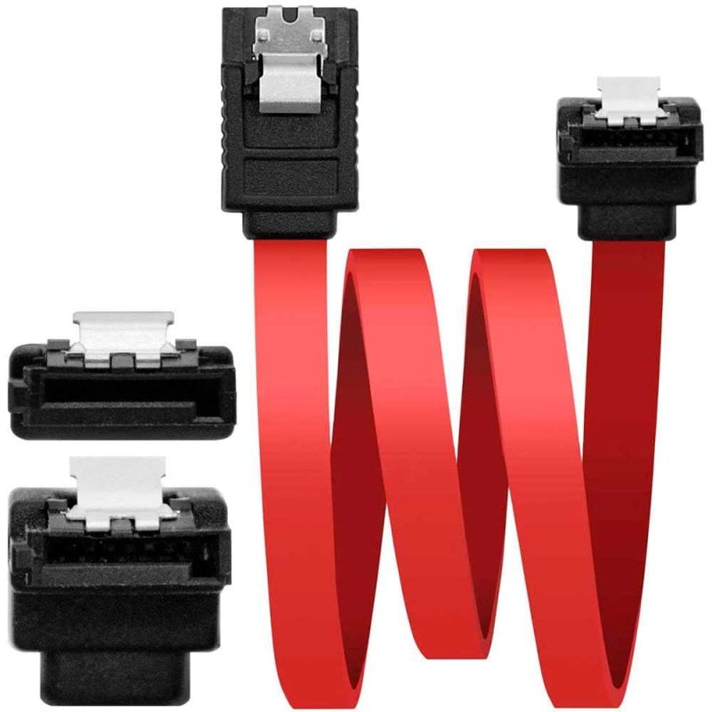 Nanocable Abgewinkeltes SATA-Kabel mit Verriegelungsclips Stecker/Stecker 0,5m Rot