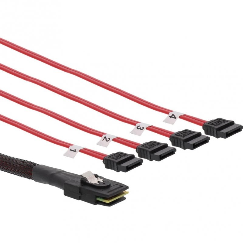 InLine internes Mini-SAS-SFF8087-auf-4xSATA-Kabel, 75cm, rot
