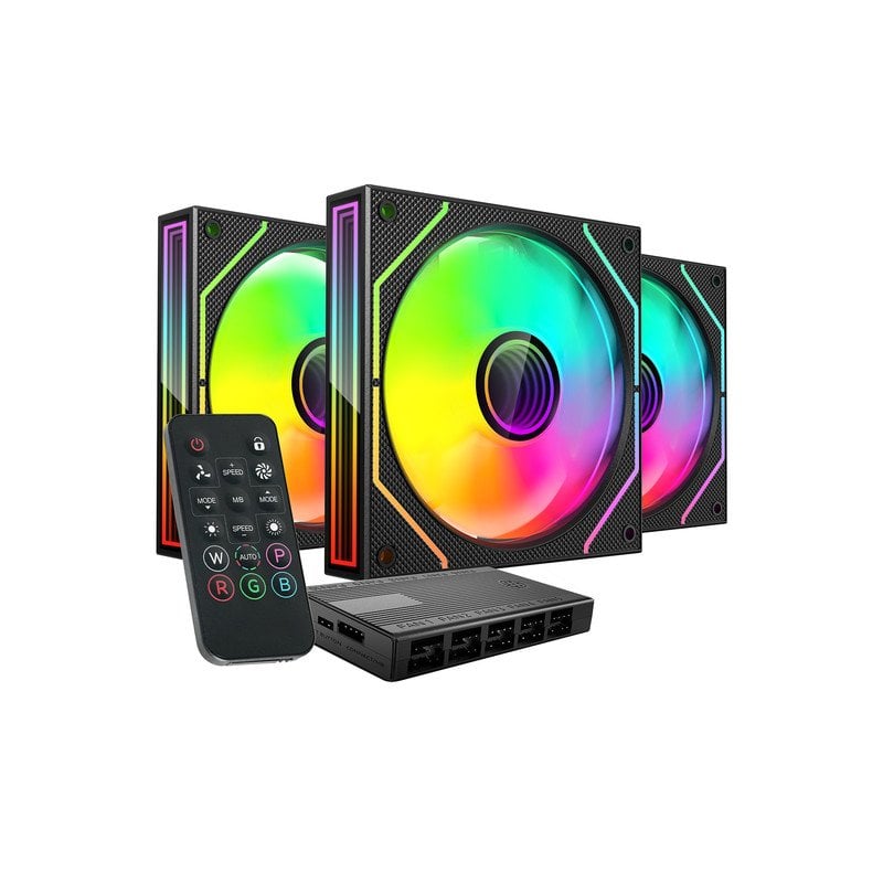 Mars Gaming Mf-3dprokit Kit 3x Ventiladores Pwm Fdb 120mm Argb Infinity Mirror Hub Negro