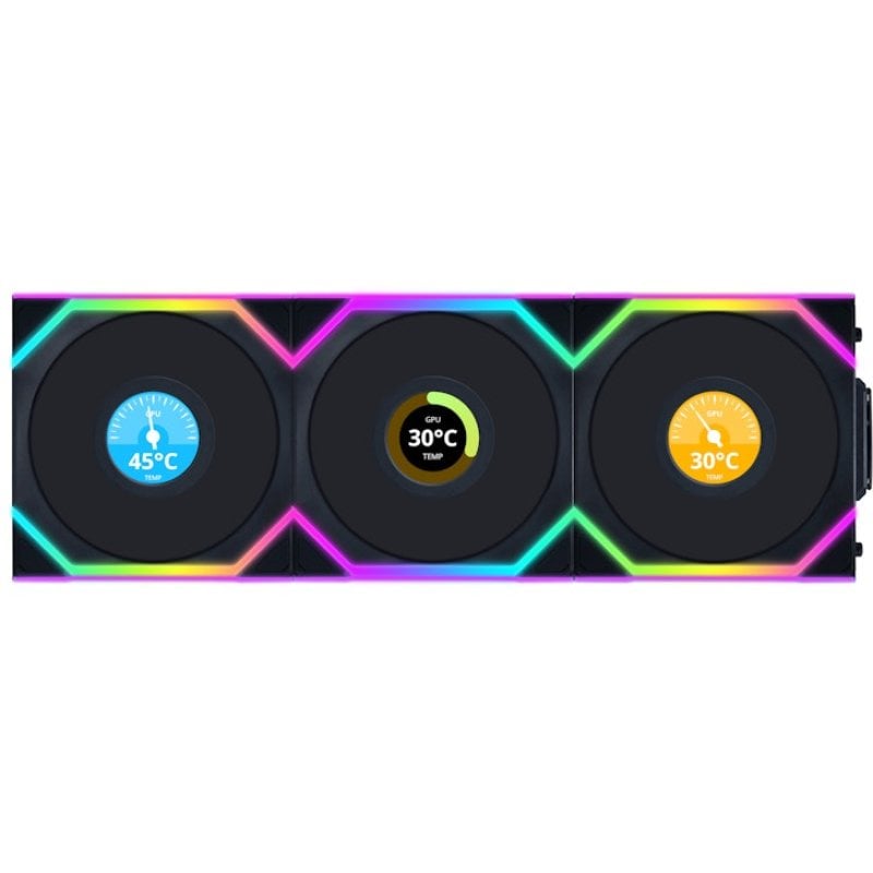 Lian-Li UNI FAN SL WIRELESS LCD 120 ARGB 3x Ventiladores Aspas Invertidas con Pantalla 120mm Negros