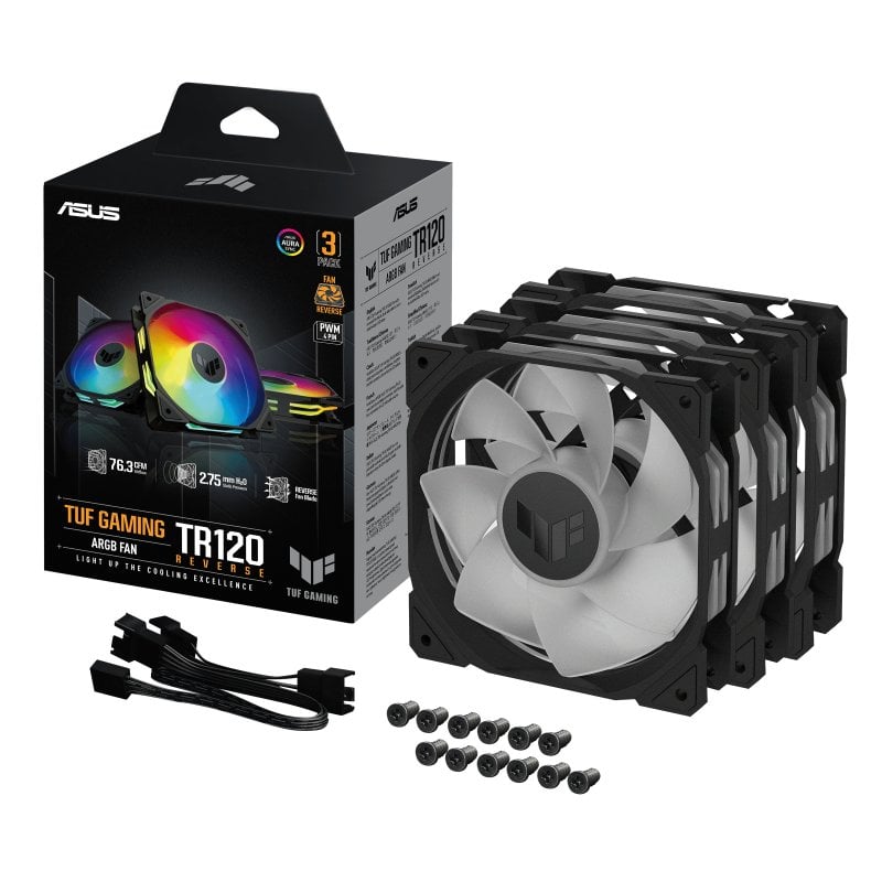 ASUS TUF Gaming TR120 ARGB Reverse Fan Triple Pack, ventilateurs supplémentaires 120mm noirs