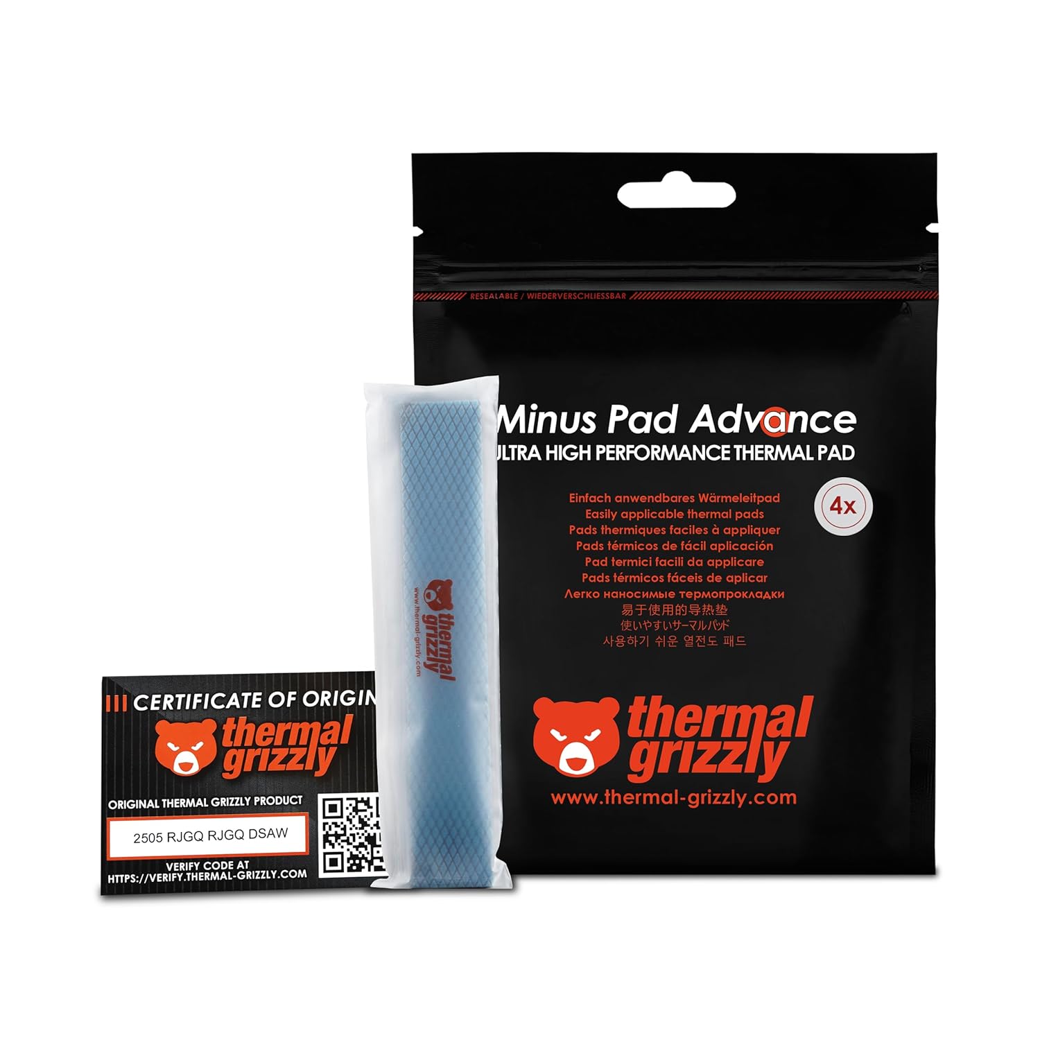 Pad térmico Thermal Grizzly Minus Pad Advance 120x20x1.5 mm Alta Conductividad No Conductivo 4 Unidades