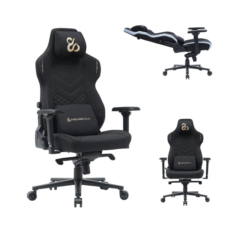 Newskill Banshee Pro Silla Gaming Tela Transpirable con Almohada Cervical Negra y Dorada