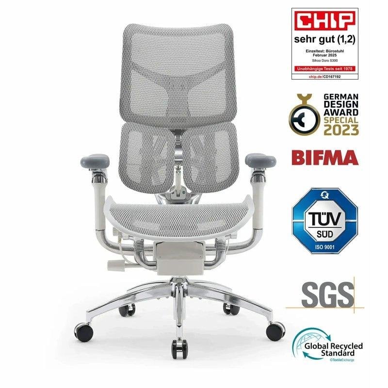 Sihoo Doro S300 ergonomic chair, 6D armrests, dynamic lumbar support, white