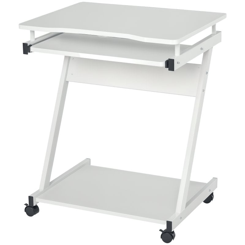 Scrivania per computer Homcom con ruote 60x48 cm e ripiano tastiera bianca