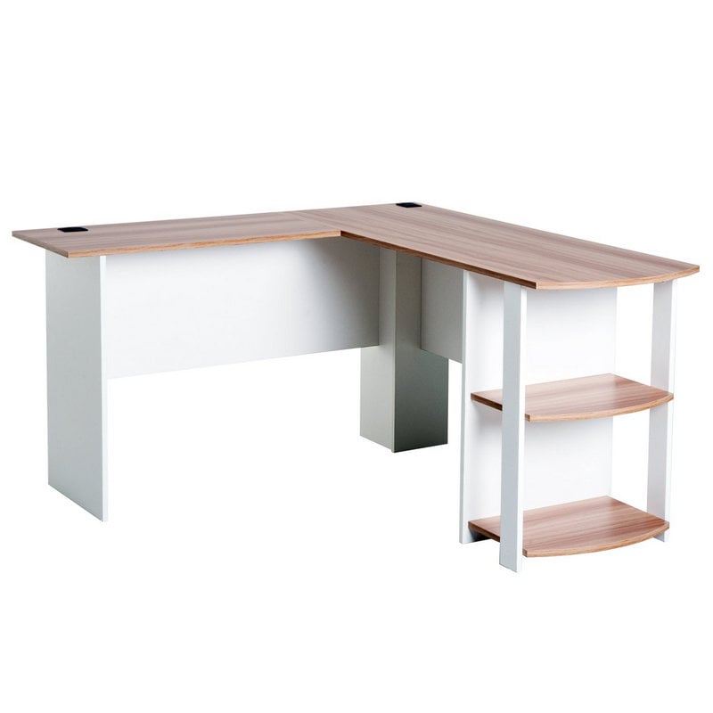 Bureau d'angle Homcom 136x130x72cm blanc/bois