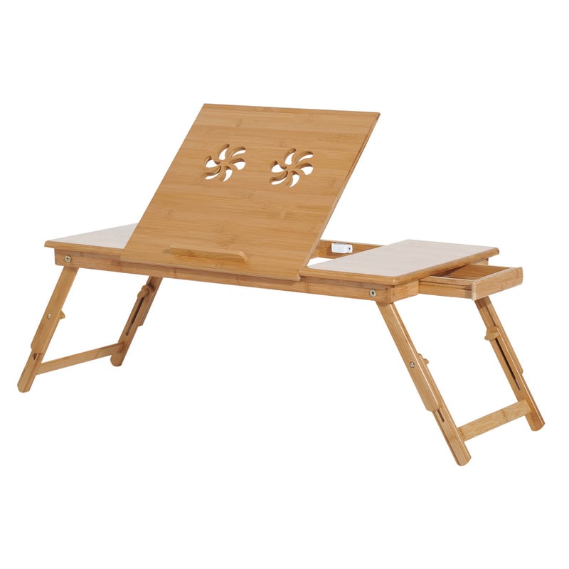 Homcom table pour ordinateur portable en bambou avec 1 tiroir