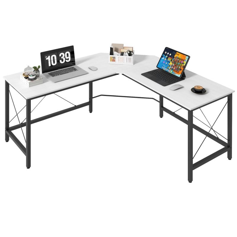 Homcom Scrivania a L con telaio in acciaio, 150x150x76 cm, bianca
