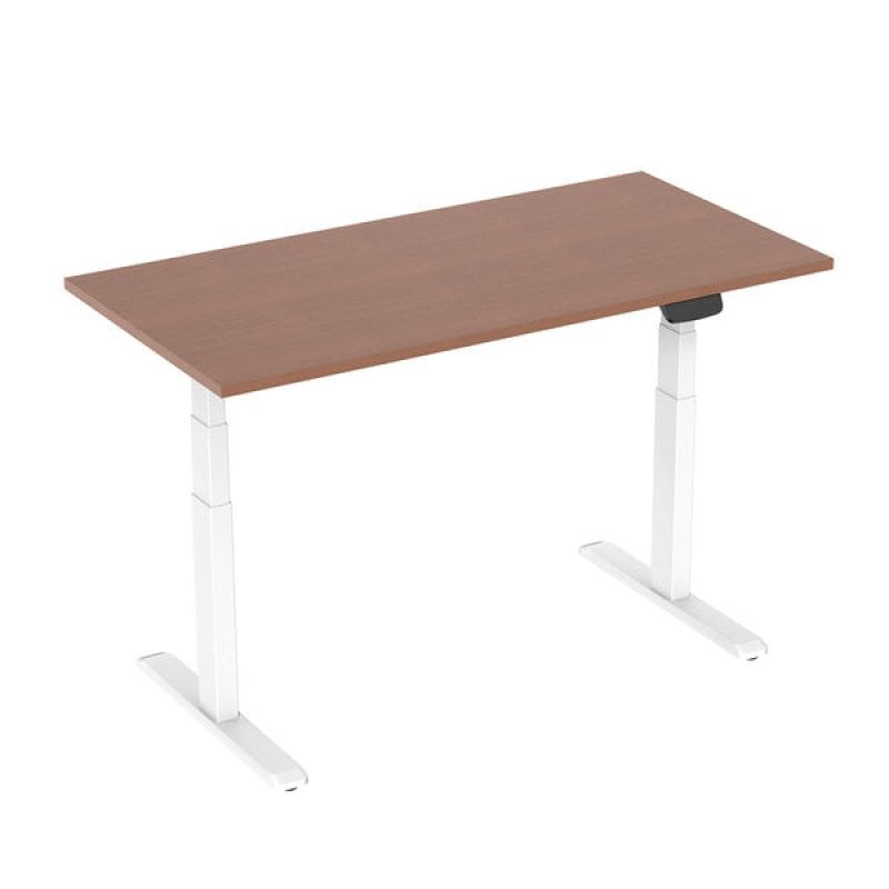 Kimex secretária motorizada sentado/em pé conectada 150x75cm altura 62-128cm tampo nogueira / base branca