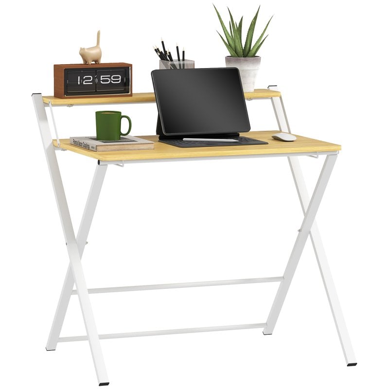 Bureau pliant Homcom avec étagère ouverte 86x66x82 cm, naturel