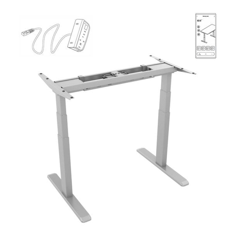 Kimex secretária motorizada sentado/em pé conectada 150x75cm altura 62-128cm tampo nogueira / base cinzenta