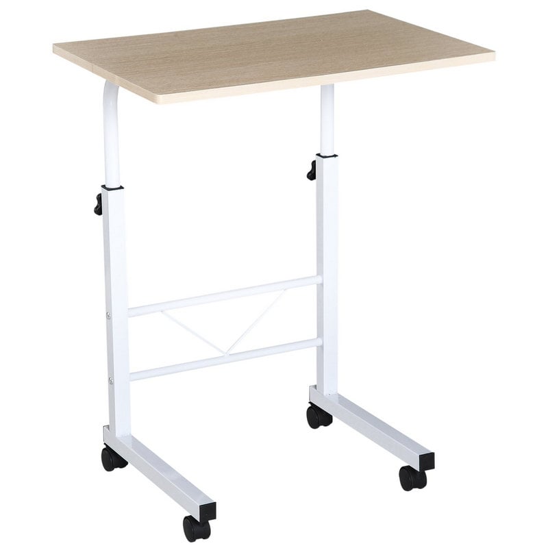 Homcom Höhenverstellbarer Tisch mit Rollen 60x40x68cm Weiß/Holz