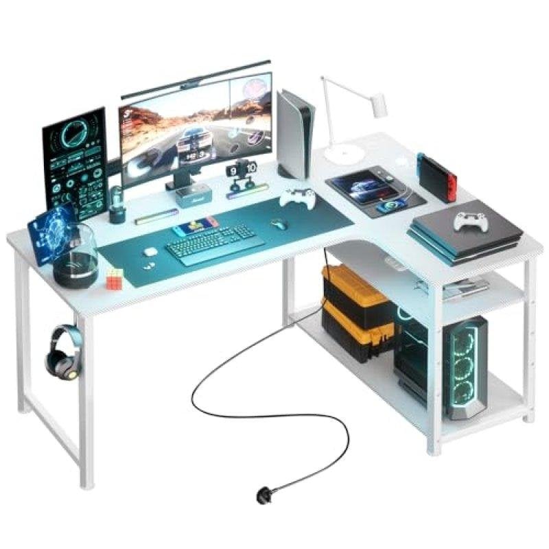Secretária gaming GTPLAYER L 120x80 tomada USB prateleiras branca