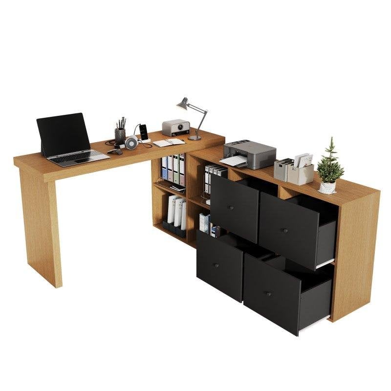 Welltin N880P4180134S um 360° drehbarer L-Schreibtisch mit Schubladen und Sideboard