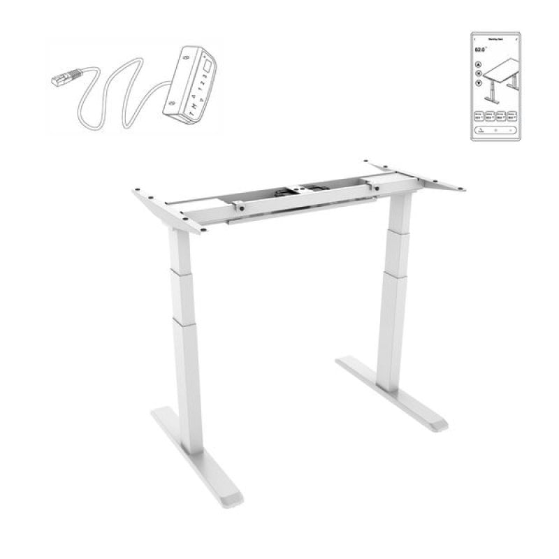 Kimex bureau motorisé assis/debout connecté 150x75cm hauteur 62-128cm plateau blanc / piètement blanc