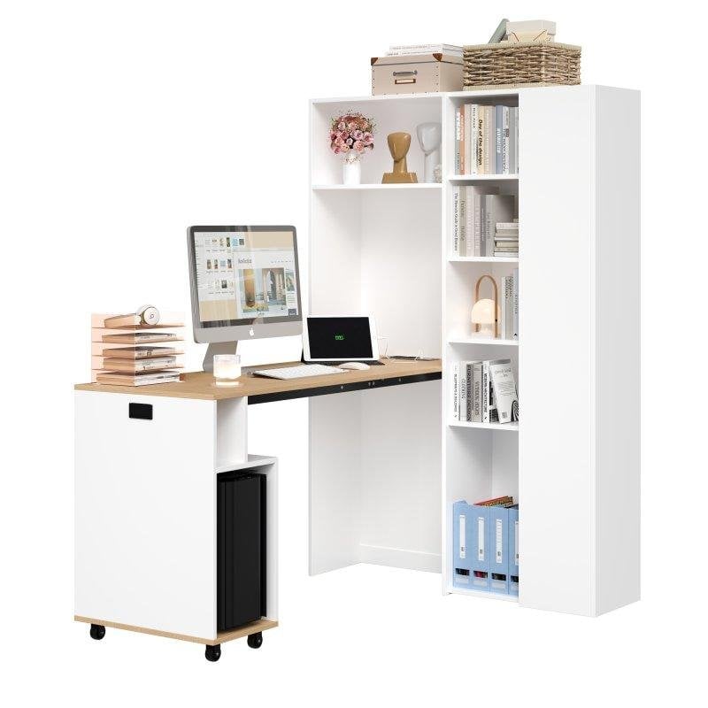 Secretária dobrável Welltin N880 branca, 104x160cm, com estante e USB