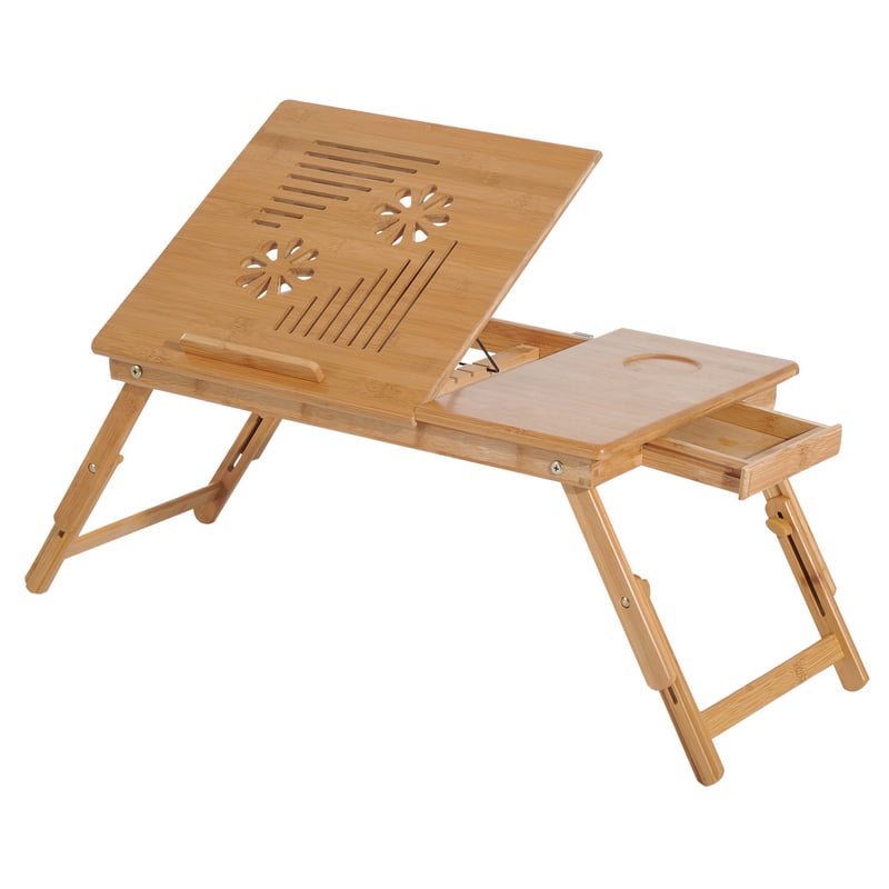 Homcom Table pliable en bambou pour ordinateur portable 55x35x22cm, bois