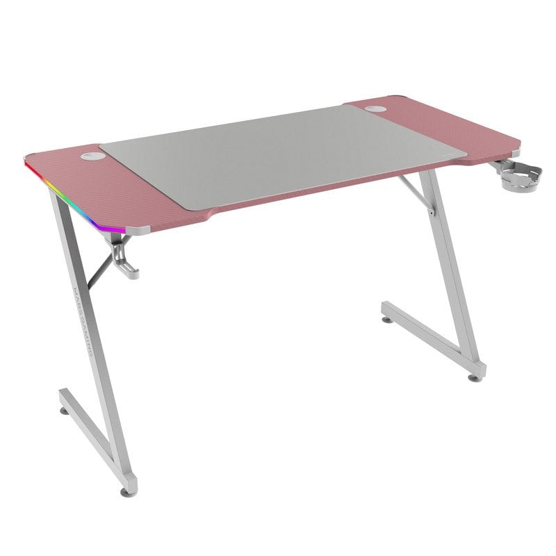 Bureau ergonomique Mars Gaming MGD-X120RGB ARGB avec télécommande, tapis XXL et supports externes 120x60cm rose