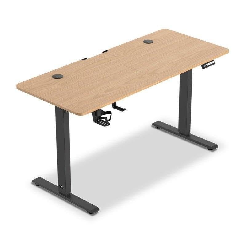 Mesa Gaming Offy 140cm Madera Roble Elevación Eléctrica Negra