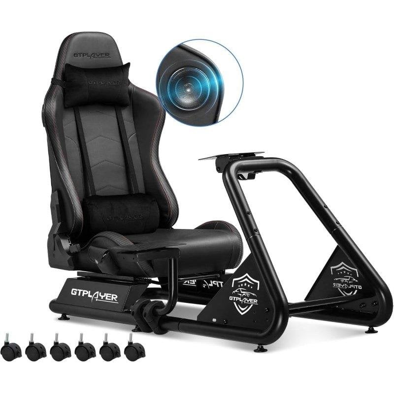 Cockpit de simulación GTPLAYER Sim Racing con altavoces y soporte para volante y pedales