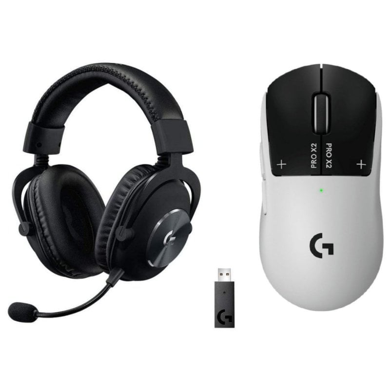 Logitech PRO X2 SUPERSTRIKE kabellos, 44000 DPI, weiß, haptisch, LIGHTSPEED + schwarzes kabelloses G Pro X Gaming-Headset mit Lightspeed