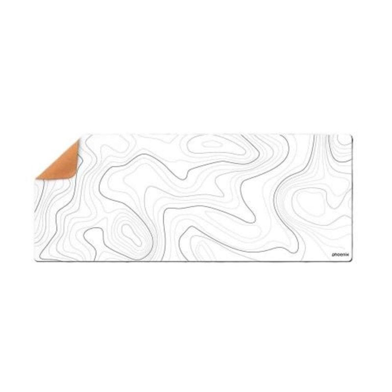 White Gaming Mouse Mat, PU Leather, Cork Base, Water-Resistant, 90x40x0.3 cm