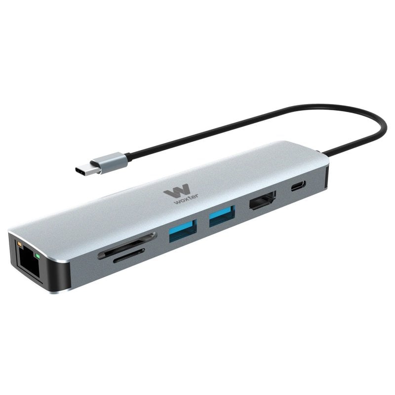 Woxter 7 in 1 Hub USB-C auf HDMI/USB-C PD/USB 3.0/RJ45/Kartenleser