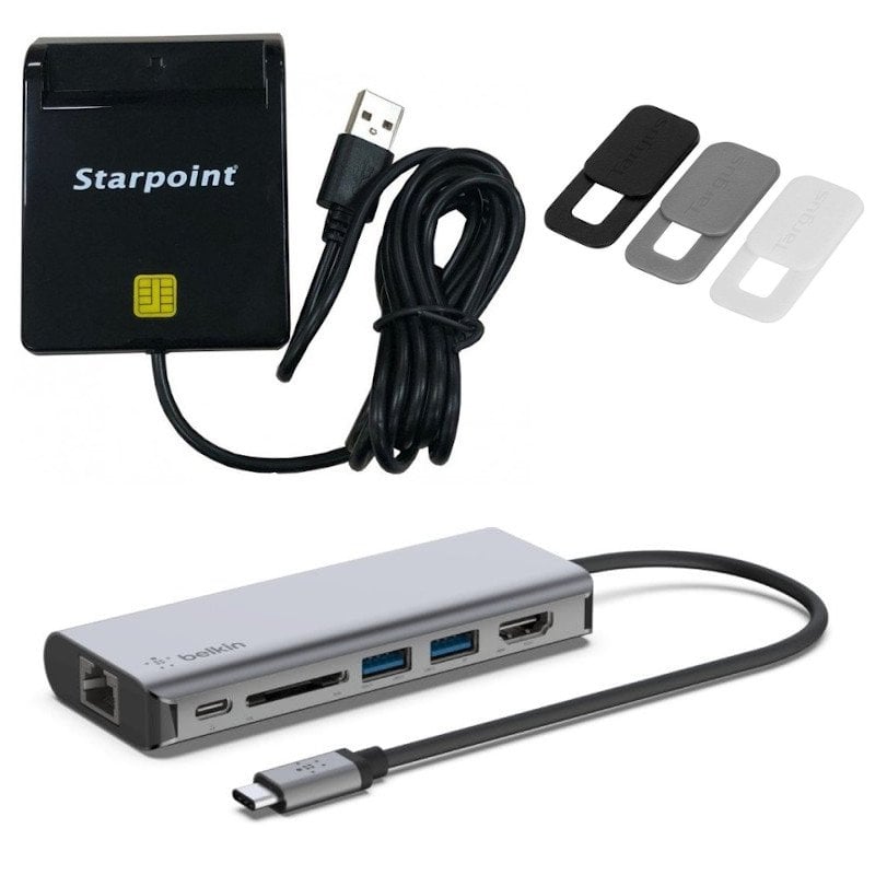 Pack Adaptador Belkin USB-C Multipuerto 6 en 1 + Lector DNIe + Tapas de privacidad para Webcam