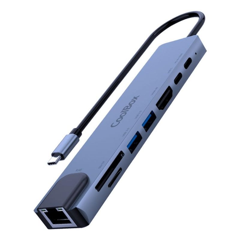 Dock USB-C para portátil CoolBox MiniDock C81, HDMI 4K, 2xUSB-A, SD, RJ45, alumínio