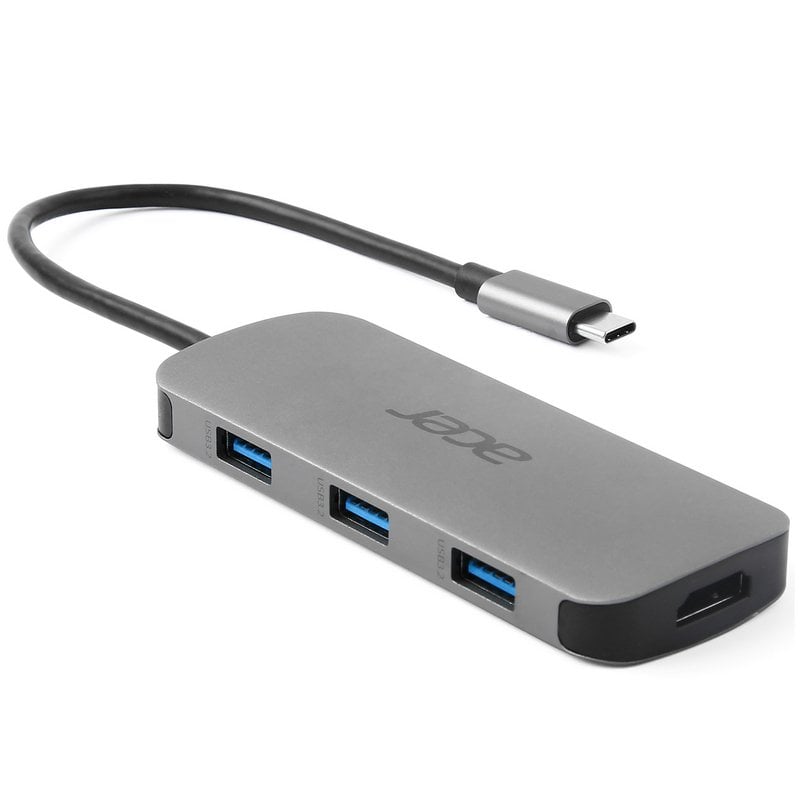 Acer Docking Station Dongle USB-C 7 en 1 PD 100W 1x Tipo-C, 1x HDMI 4K60, 3x USB3.2, 1x SD/TF Plata