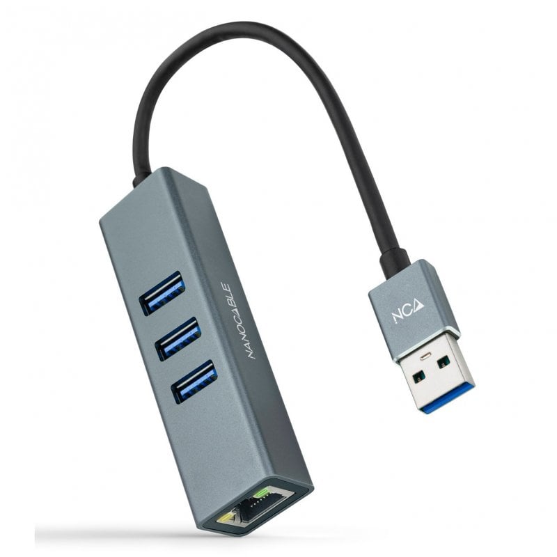 Nanocable Hub USB 3.0 a Ethernet Gigabit +3x USB 3.0 Aluminio