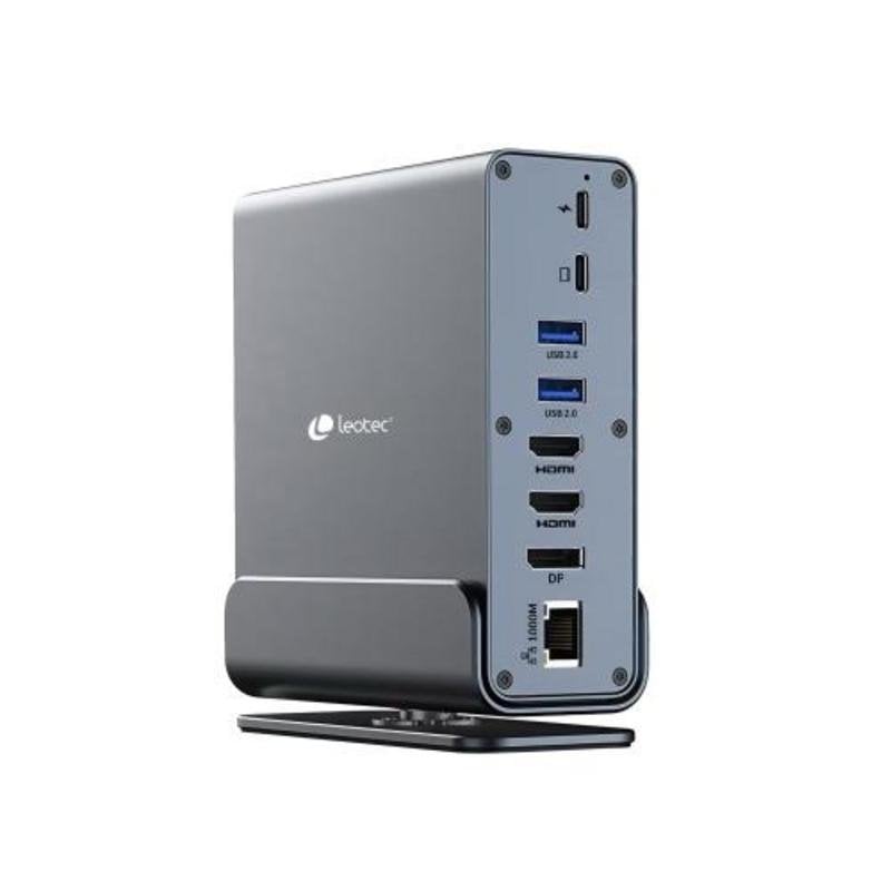 Docking station Leotec Multiport, 15 porte, grigia, USB 3.2 USB-C HDMI RJ45 Plug and Play