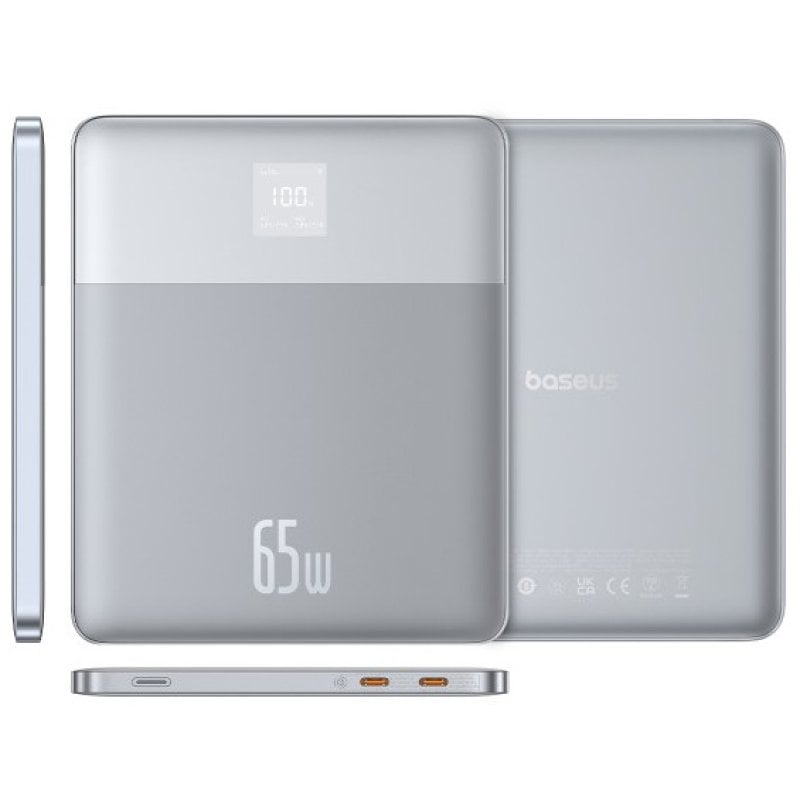 Baseus Blade2 Power Bank Laptop Charger 65W USB-C 12000mAh LED Display Silver