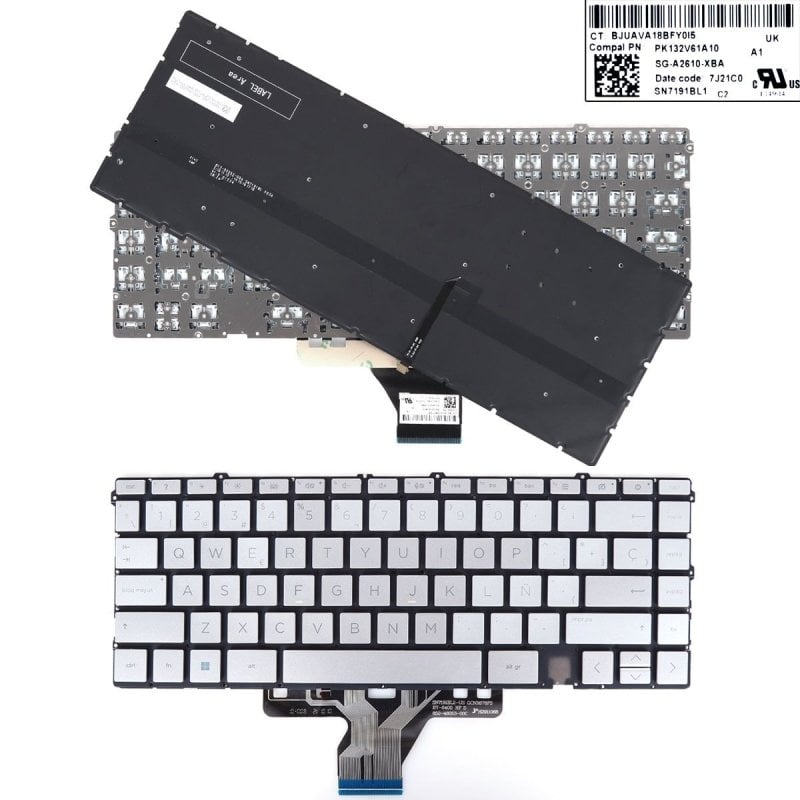 Clavier argenté rétroéclairé pour ordinateur portable HP Envy x360 13-AY, 13-BA, 13T-BA, 13-BD, TPN-C147, C145, PK132V61A10