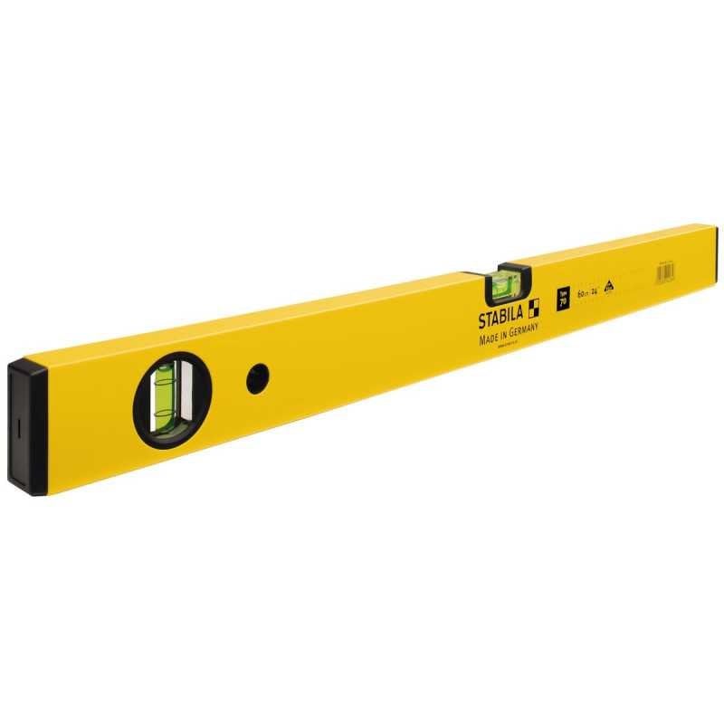 Stabila Type 70 Wasserwaage 120 cm, Genauigkeit 0,5 mm/m, Aluminiumprofil, 2 Libellen, Gelb