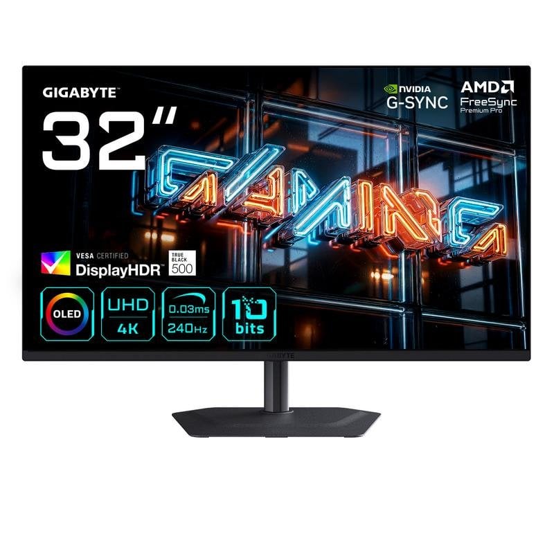Monitor GIGABYTE MO32U24 32" UltraHD 4K 240Hz QD-OLED G-Sync FreeSync Altura Ajustable