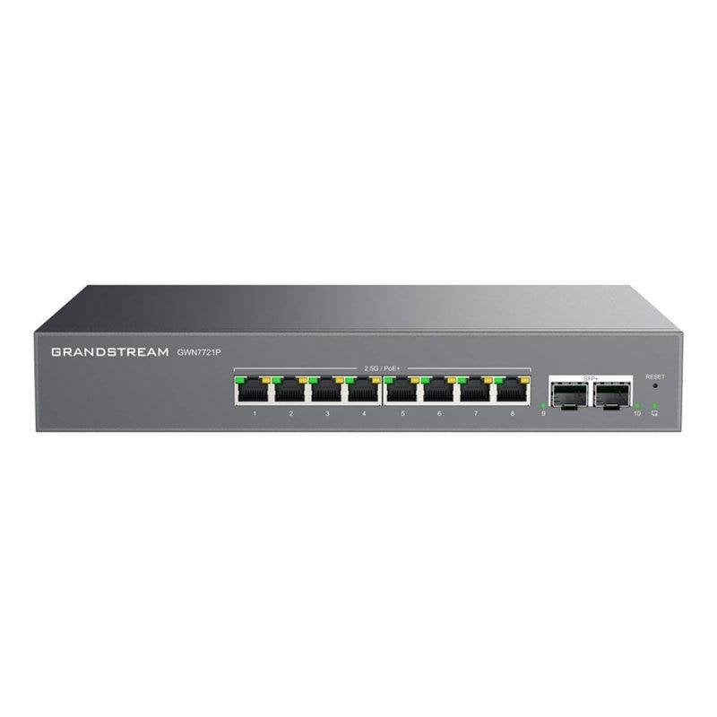 Switch Grandstream GWN7721P com 8 portas 2,5GbE PoE+ e 2 SFP+ 10Gbps, gestão na cloud