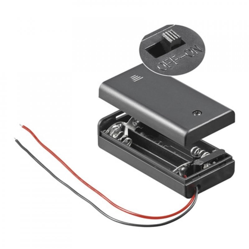 Support de piles Goobay avec interrupteur pour 2 LR6 AA piles, noir