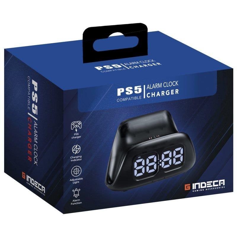 Indeca Charging Dock with RGB Alarm Clock for PS5 DualSense and DualSense Edge