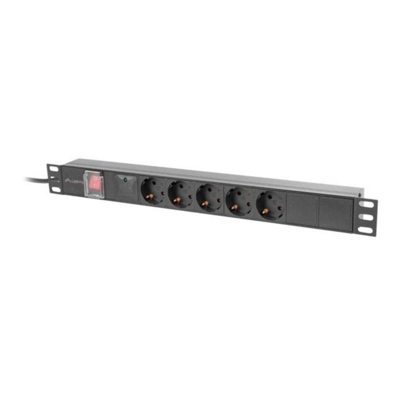 PDU Lanberg PDU-05F-0200-BK 1U 5 Salidas Tipo F 16A Protección y Aluminio