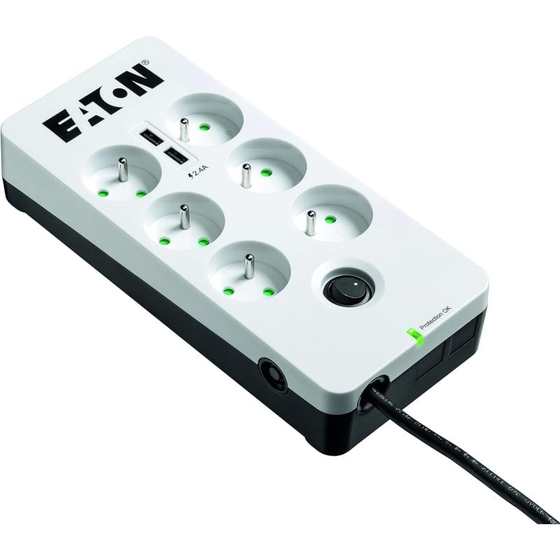 Eaton PB6UF Regleta con Limitador de Tensión 6 Salidas AC Tipo E con 2 USB-A 2500W 1.5m