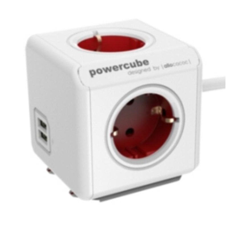 Powercube Power Strip 4 Sockets 2 USB Type F 1.5 m Red White