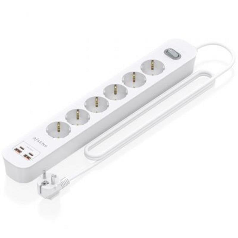 Multipresa Aisens ASPS-2A2C16-W, 6 prese, 2 USB-A, 2 USB-C, protezione e interruttore