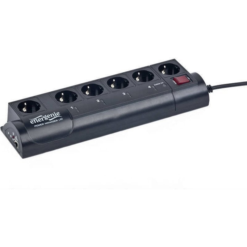 Gembird EG-PMS2 Programmable Surge-Protection Power Strip with 6 Schuko Sockets and Switch 1.8m Black