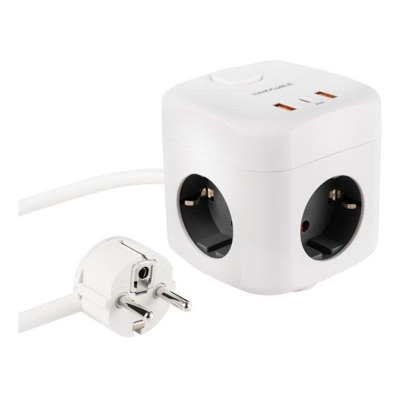 Multipresa Nanocable 10.37.0011 GaN PPS, 3 prese, 3 USB, PD 20W, cavo 1,4 m, bianco