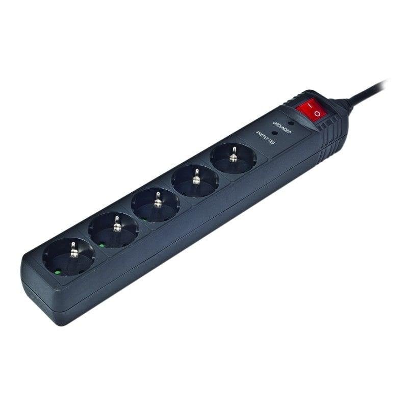 Gembird SPG5-C-10 Regleta Protectora de Sobretensión 5 Tomas Schuko con Interruptor 3m Negra